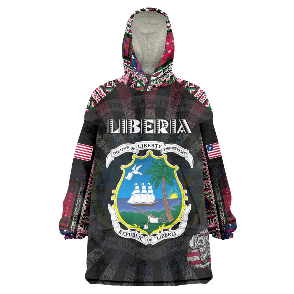 Personalized Liberia Roots Wearable Blanket Hoodie African Map in Fingerprint and Tribal Colors