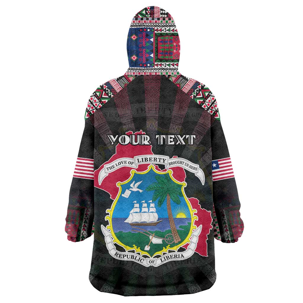 Personalized Liberia Roots Wearable Blanket Hoodie African Map in Fingerprint and Tribal Colors