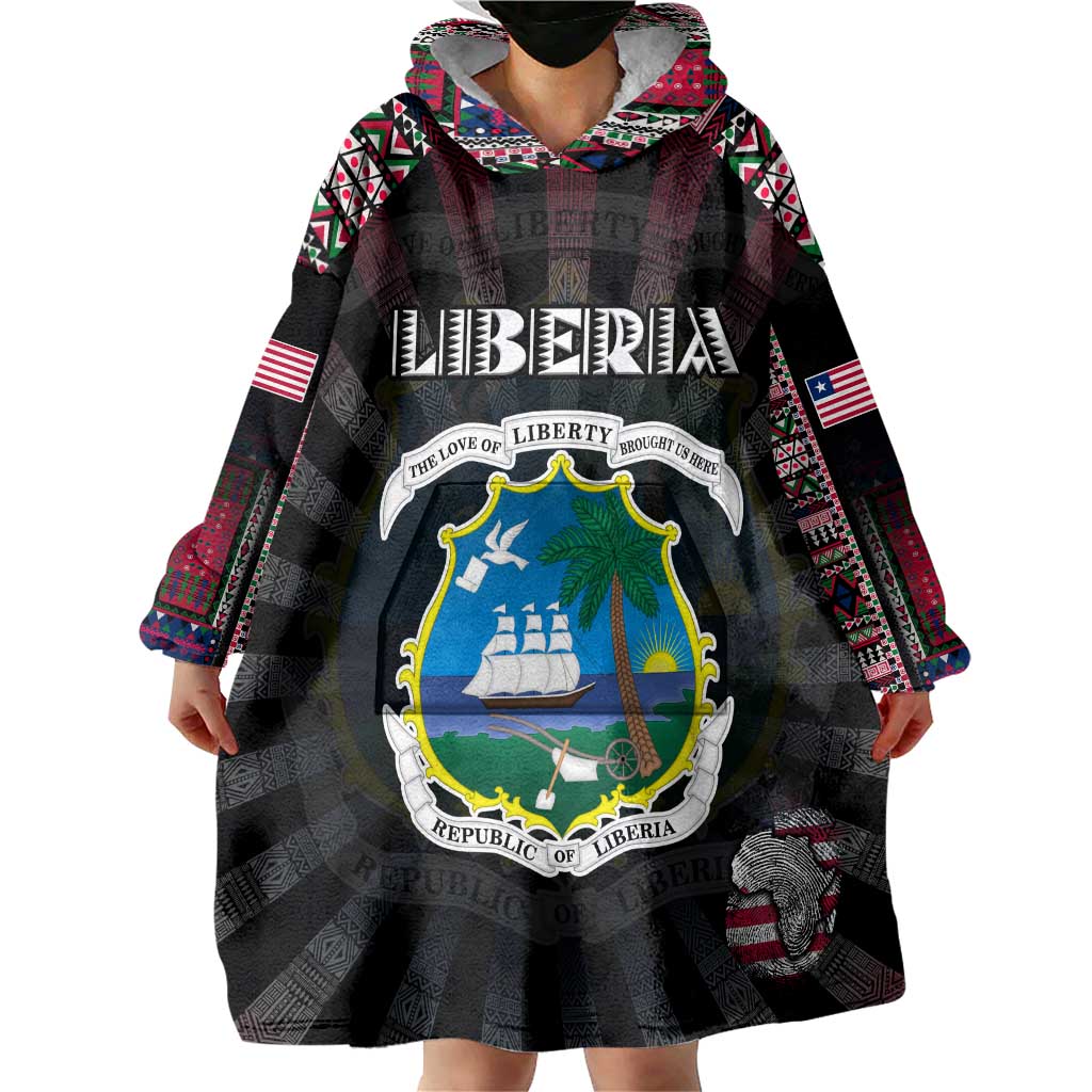 Personalized Liberia Roots Wearable Blanket Hoodie African Map in Fingerprint and Tribal Colors