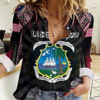 Personalized Liberia Roots Women Casual Shirt African Map in Fingerprint and Tribal Colors