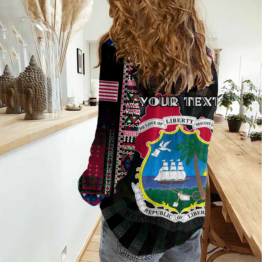 Personalized Liberia Roots Women Casual Shirt African Map in Fingerprint and Tribal Colors