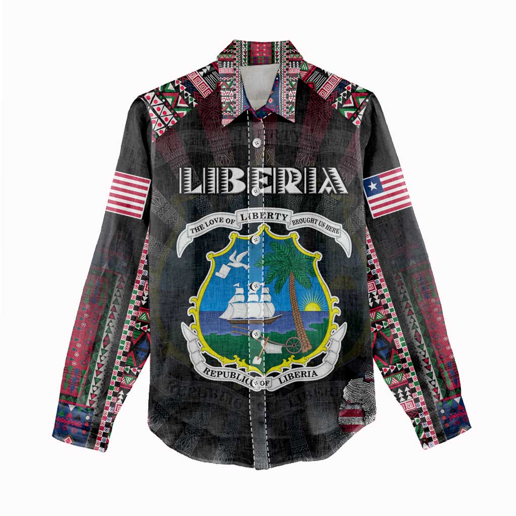 Personalized Liberia Roots Women Casual Shirt African Map in Fingerprint and Tribal Colors