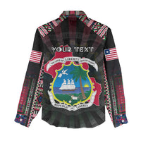 Personalized Liberia Roots Women Casual Shirt African Map in Fingerprint and Tribal Colors