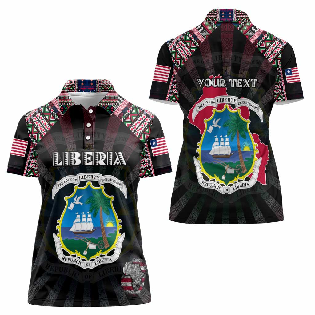 Personalized Liberia Roots Women Polo Shirt African Map in Fingerprint and Tribal Colors
