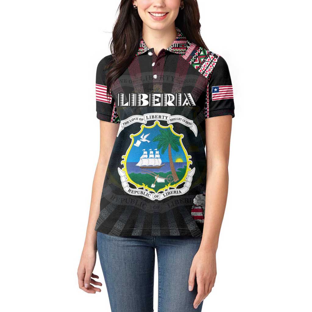 Personalized Liberia Roots Women Polo Shirt African Map in Fingerprint and Tribal Colors