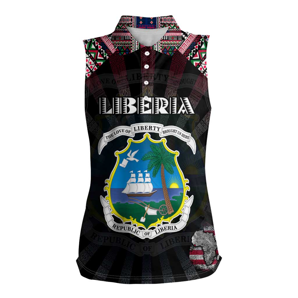 Personalized Liberia Roots Women Sleeveless Polo Shirt African Map in Fingerprint and Tribal Colors