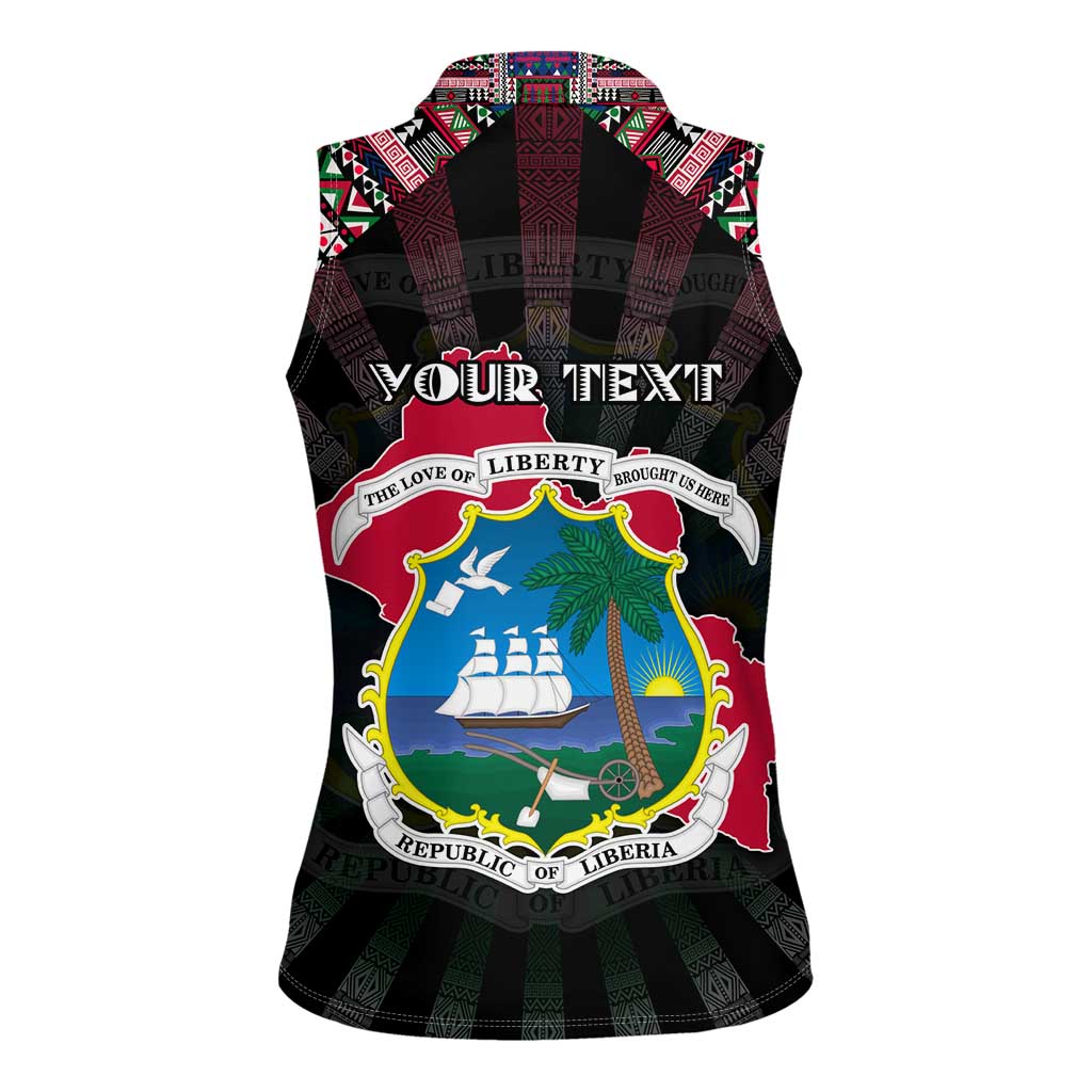 Personalized Liberia Roots Women Sleeveless Polo Shirt African Map in Fingerprint and Tribal Colors