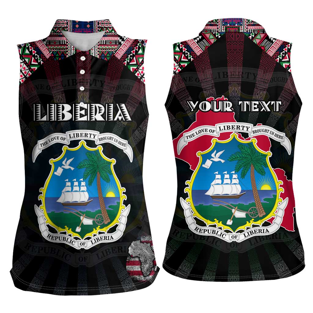 Personalized Liberia Roots Women Sleeveless Polo Shirt African Map in Fingerprint and Tribal Colors