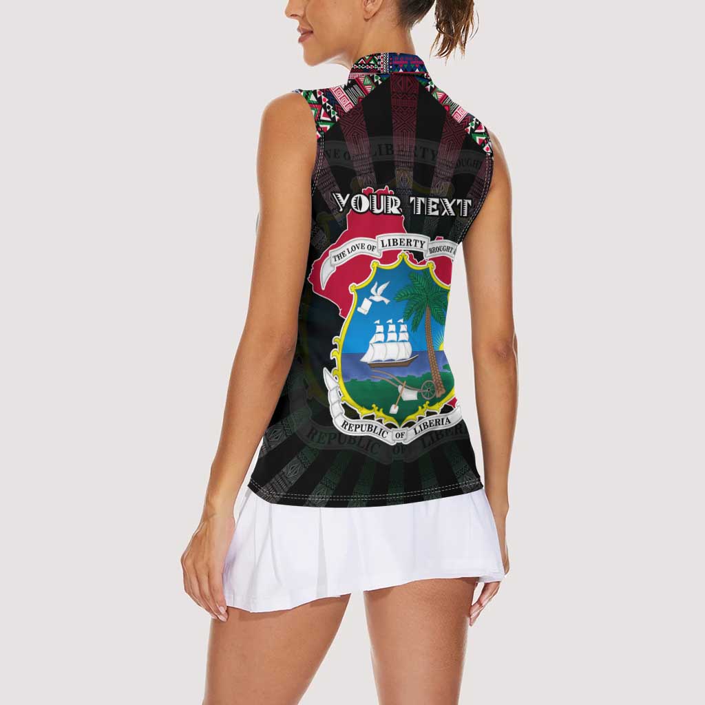 Personalized Liberia Roots Women Sleeveless Polo Shirt African Map in Fingerprint and Tribal Colors