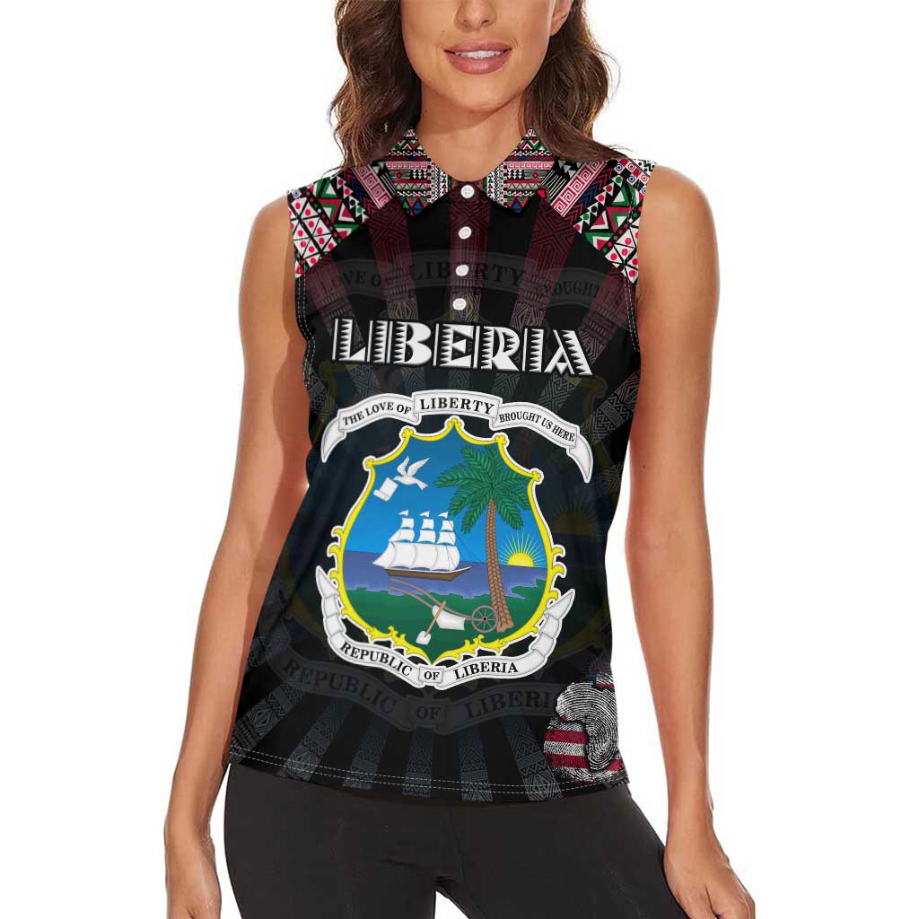 Personalized Liberia Roots Women Sleeveless Polo Shirt African Map in Fingerprint and Tribal Colors