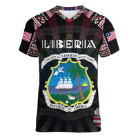 Personalized Liberia Roots Women V-Neck T-Shirt African Map in Fingerprint and Tribal Colors