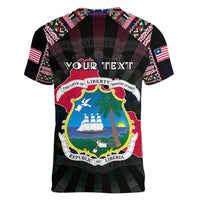 Personalized Liberia Roots Women V-Neck T-Shirt African Map in Fingerprint and Tribal Colors