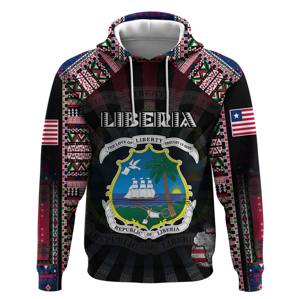 Personalized Liberia Roots Zip Hoodie African Map in Fingerprint and Tribal Colors