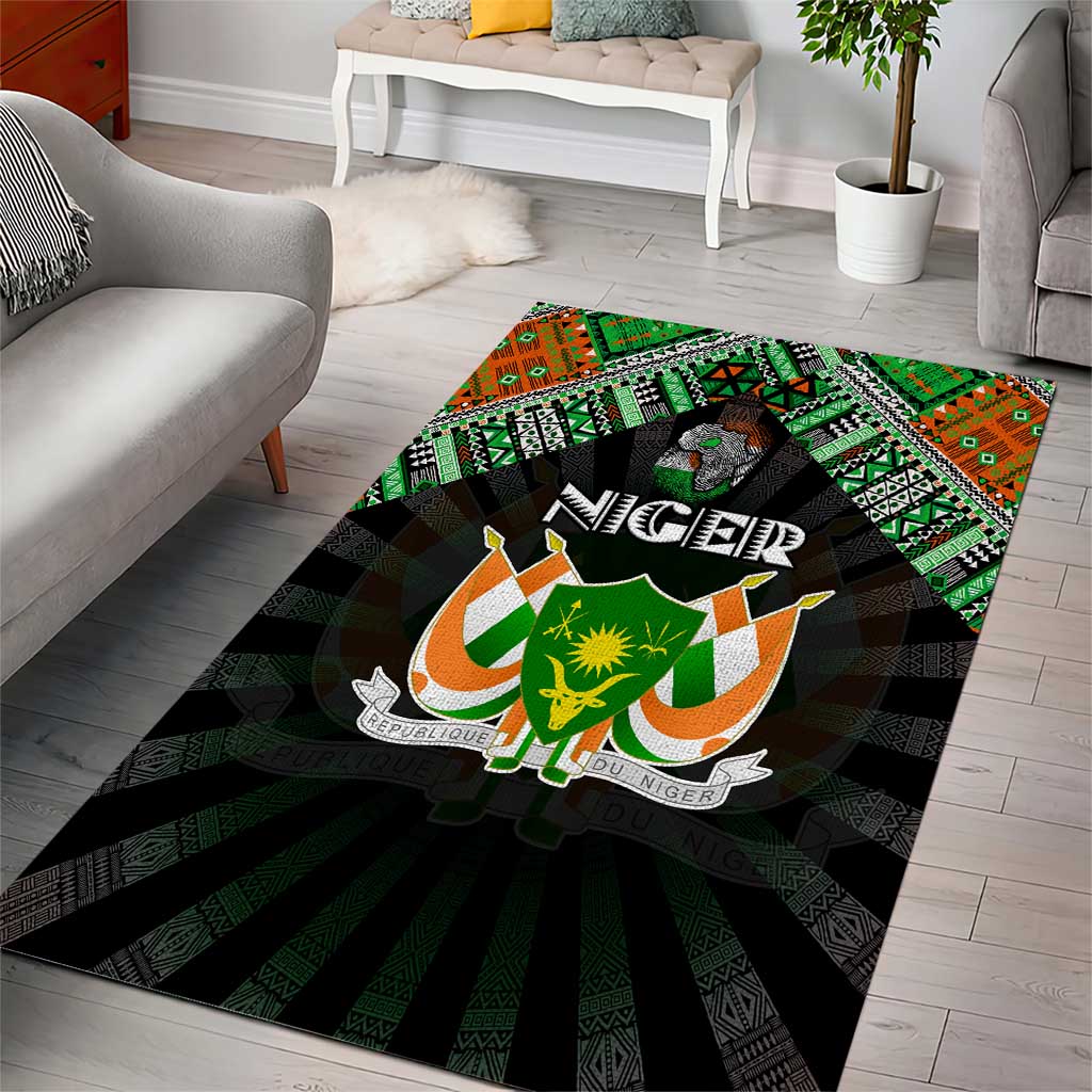 Niger Roots Area Rug African Map in Fingerprint and Tribal Colors