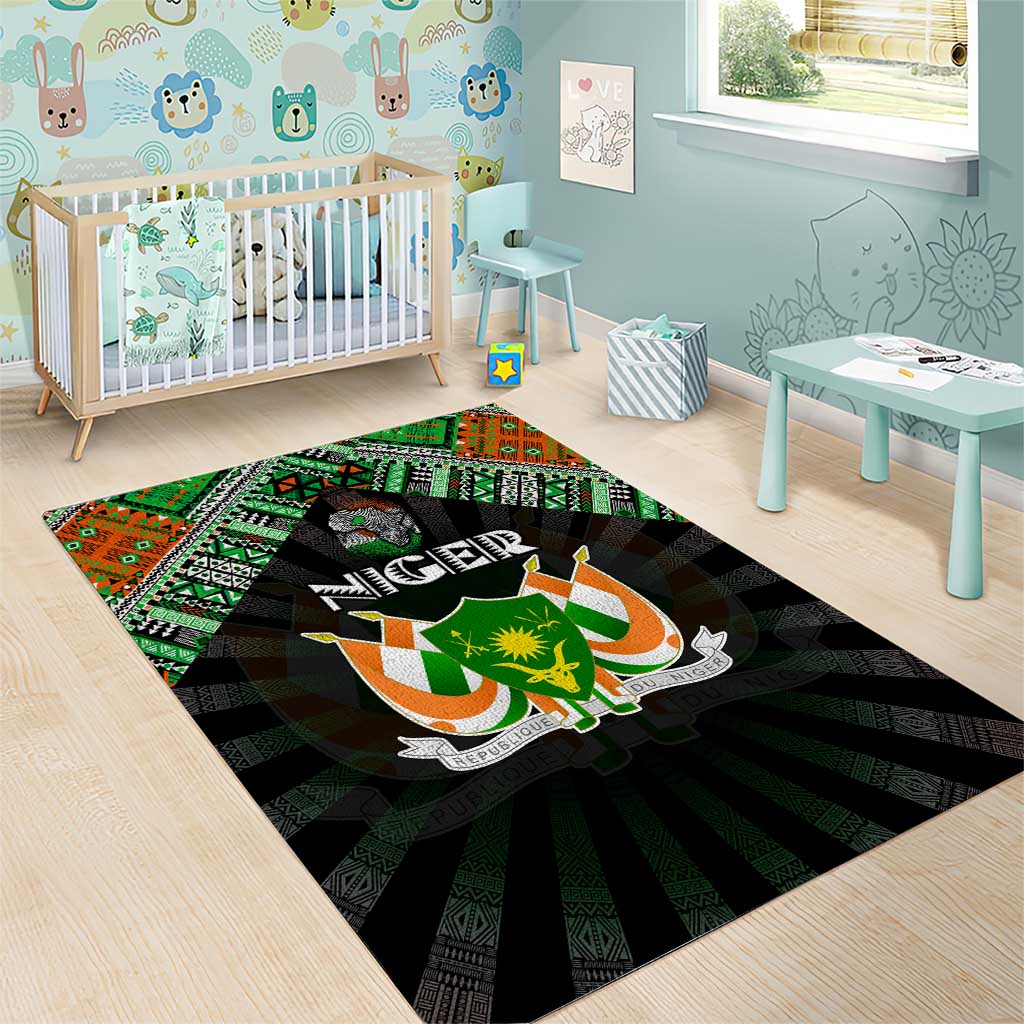 Niger Roots Area Rug African Map in Fingerprint and Tribal Colors