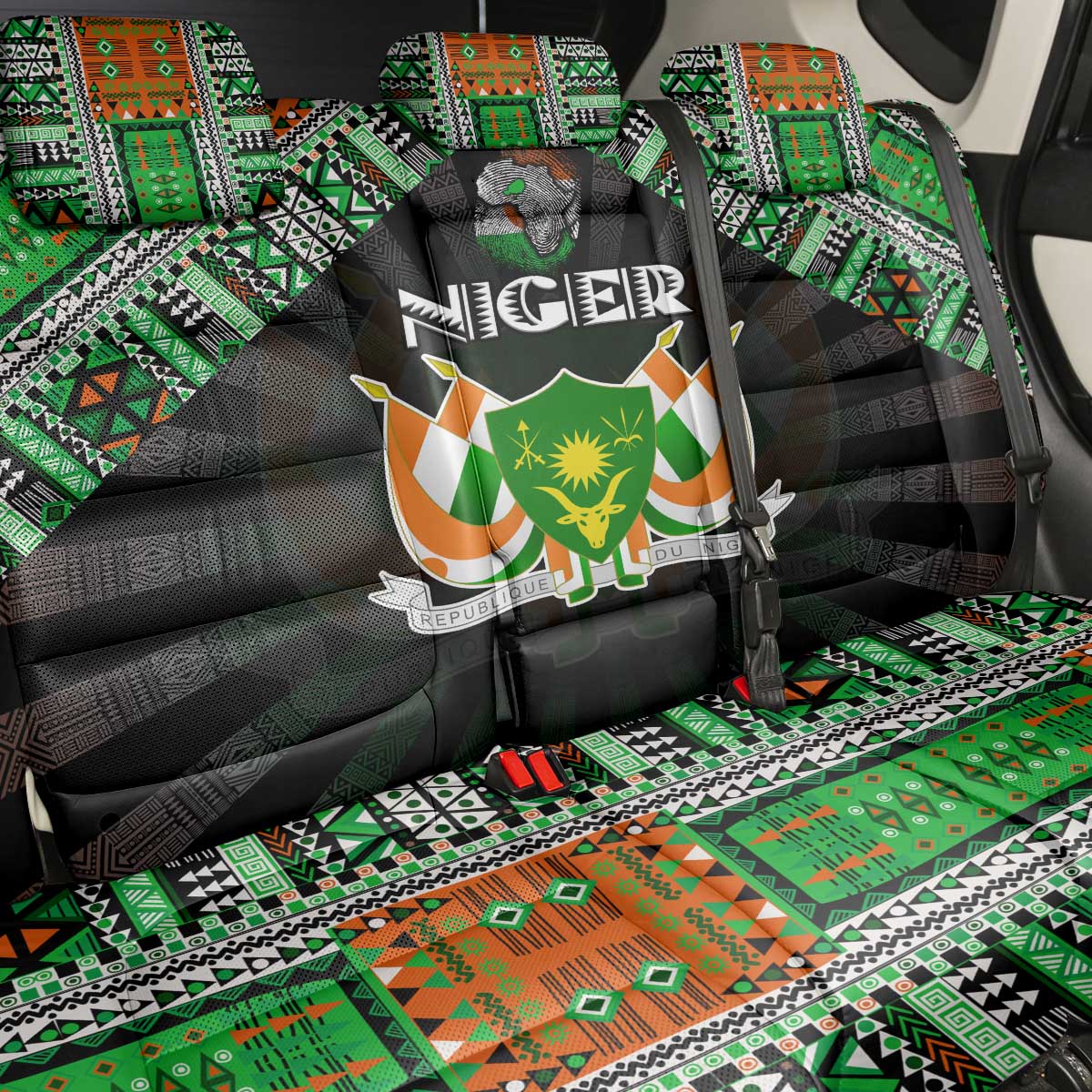 Niger Roots Back Car Seat Cover African Map in Fingerprint and Tribal Colors