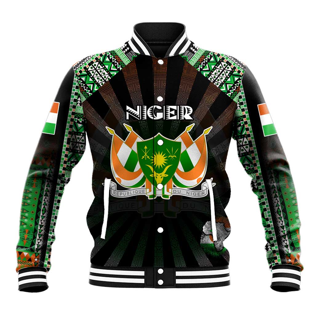 Personalized Niger Roots Baseball Jacket African Map in Fingerprint and Tribal Colors