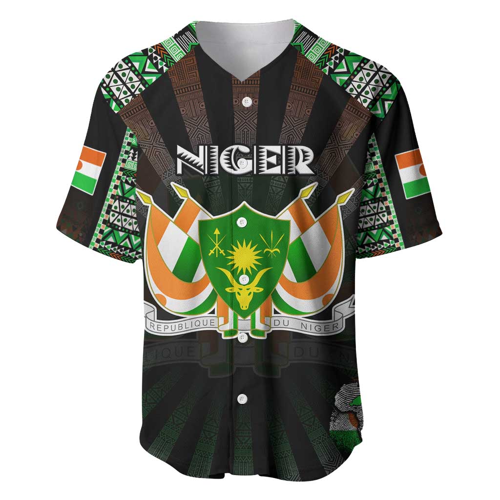 Personalized Niger Roots Baseball Jersey African Map in Fingerprint and Tribal Colors