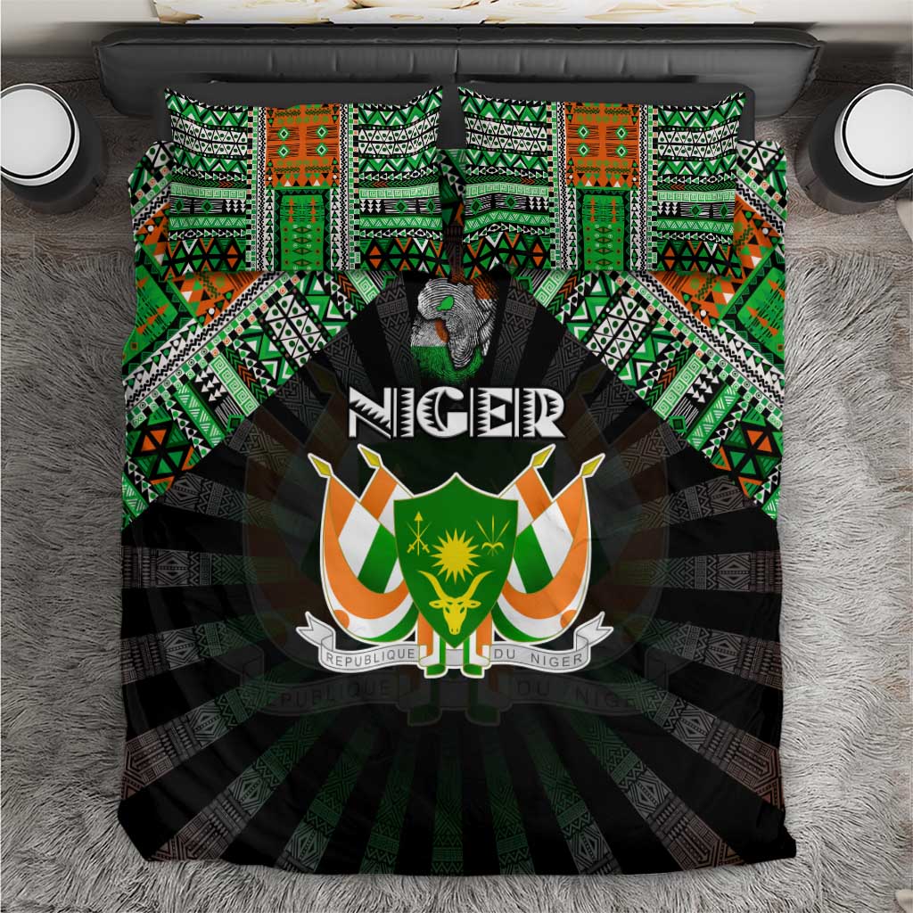 Niger Roots Bedding Set African Map in Fingerprint and Tribal Colors