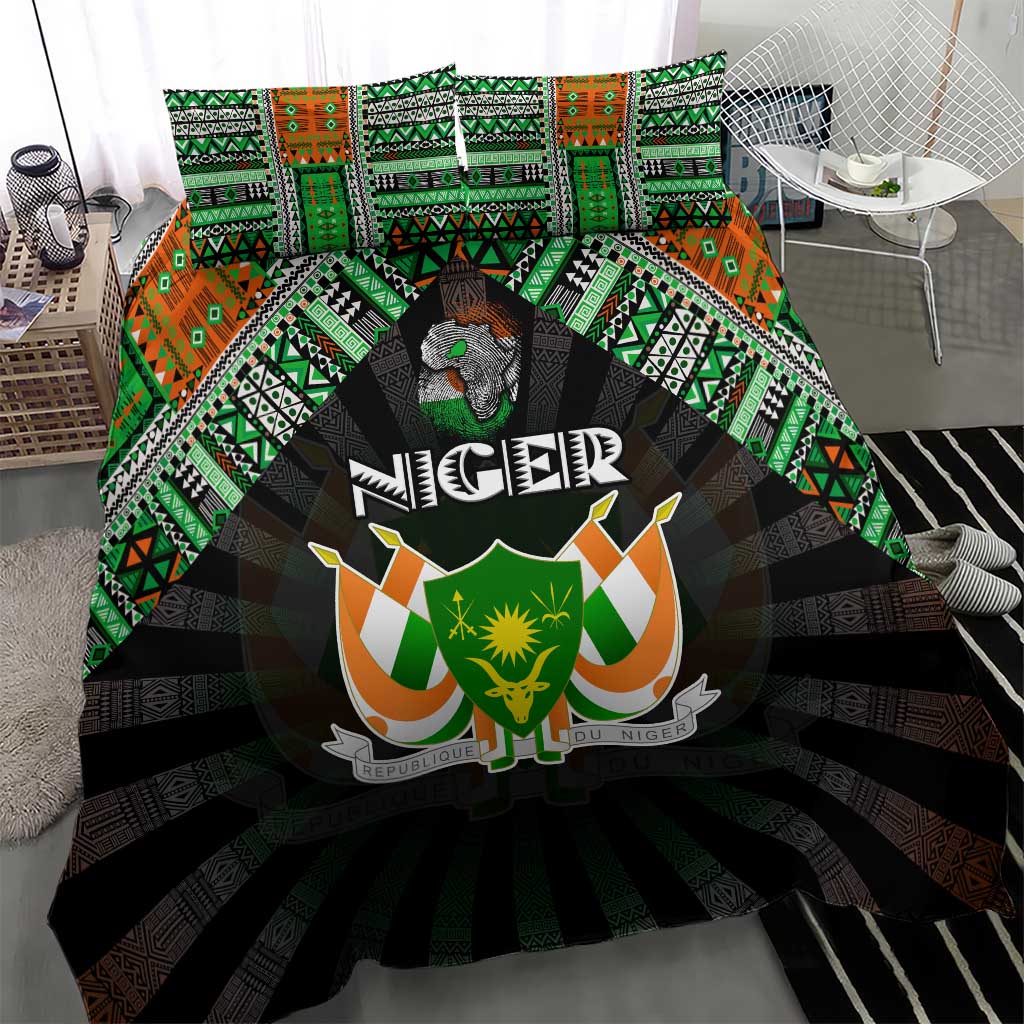 Niger Roots Bedding Set African Map in Fingerprint and Tribal Colors