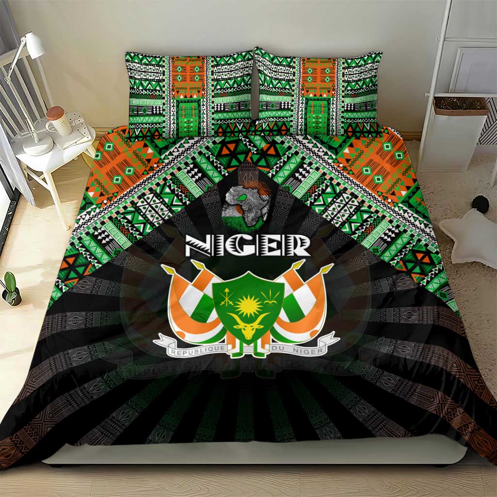Niger Roots Bedding Set African Map in Fingerprint and Tribal Colors