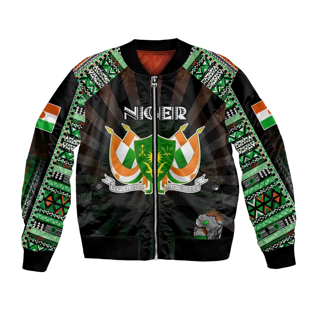Personalized Niger Roots Bomber Jacket African Map in Fingerprint and Tribal Colors