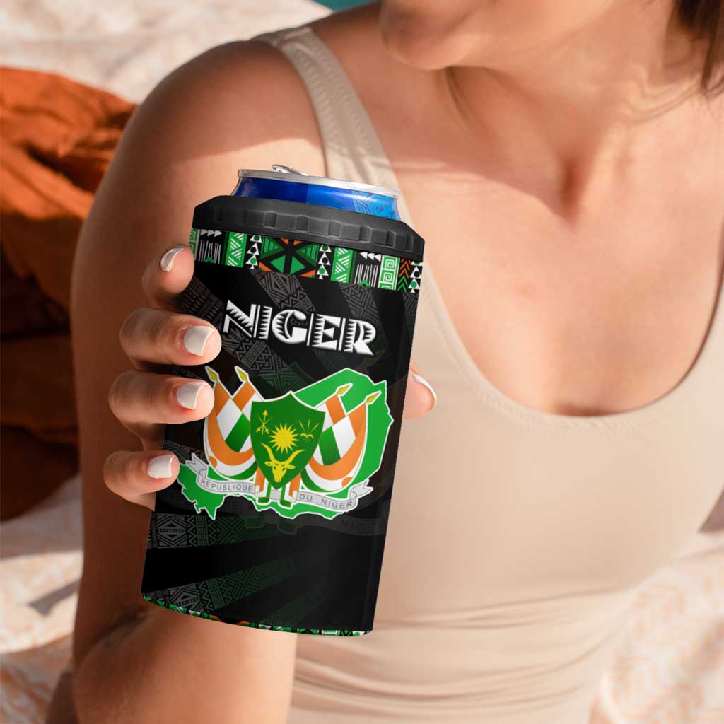 Niger Roots 4 in 1 Can Cooler Tumbler African Map in Fingerprint and Tribal Colors