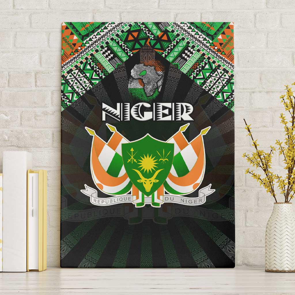 Niger Roots Canvas Wall Art African Map in Fingerprint and Tribal Colors