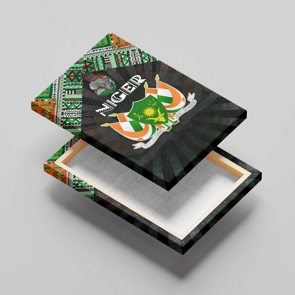 Niger Roots Canvas Wall Art African Map in Fingerprint and Tribal Colors