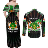 Personalized Niger Roots Couples Matching Off Shoulder Maxi Dress and Long Sleeve Button Shirt African Map in Fingerprint and Tribal Colors