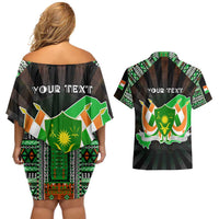 Personalized Niger Roots Couples Matching Off Shoulder Short Dress and Hawaiian Shirt African Map in Fingerprint and Tribal Colors