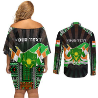 Personalized Niger Roots Couples Matching Off Shoulder Short Dress and Long Sleeve Button Shirt African Map in Fingerprint and Tribal Colors