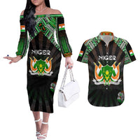 Personalized Niger Roots Couples Matching Off The Shoulder Long Sleeve Dress and Hawaiian Shirt African Map in Fingerprint and Tribal Colors