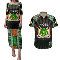 Personalized Niger Roots Couples Matching Puletasi and Hawaiian Shirt African Map in Fingerprint and Tribal Colors