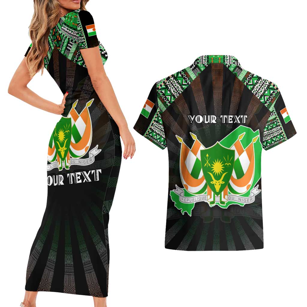 Personalized Niger Roots Couples Matching Short Sleeve Bodycon Dress and Hawaiian Shirt African Map in Fingerprint and Tribal Colors