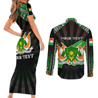 Personalized Niger Roots Couples Matching Short Sleeve Bodycon Dress and Long Sleeve Button Shirt African Map in Fingerprint and Tribal Colors