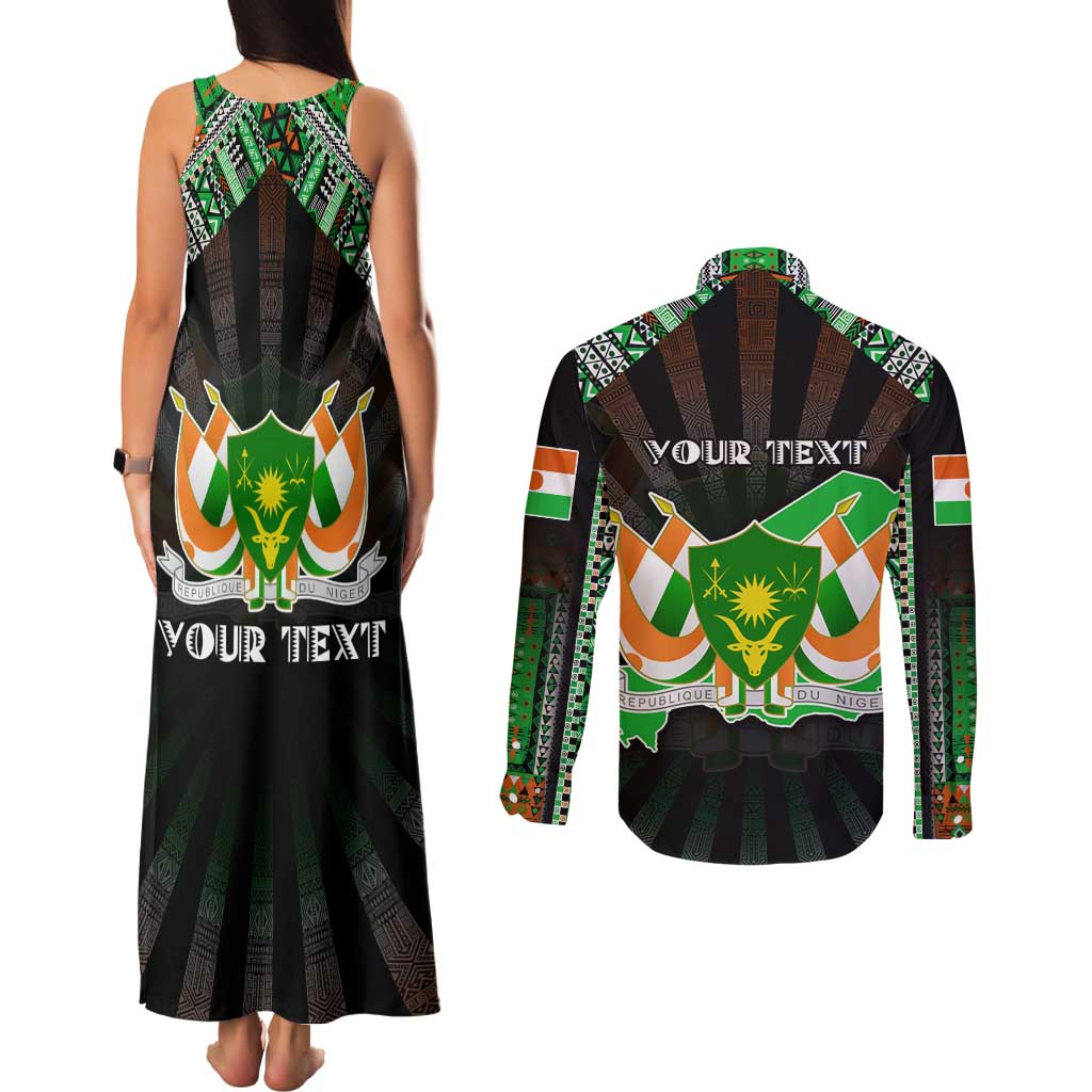 Personalized Niger Roots Couples Matching Tank Maxi Dress and Long Sleeve Button Shirt African Map in Fingerprint and Tribal Colors