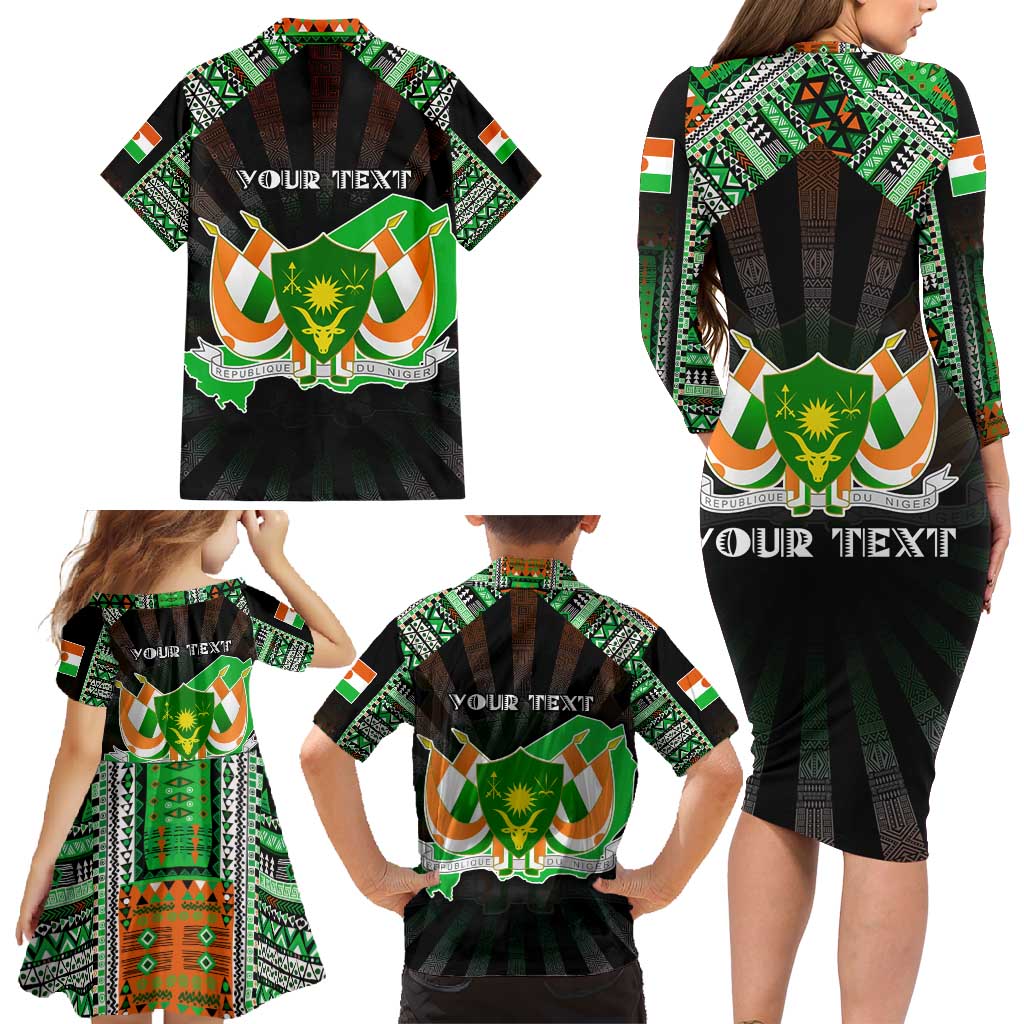 Personalized Niger Roots Family Matching Long Sleeve Bodycon Dress and Hawaiian Shirt African Map in Fingerprint and Tribal Colors