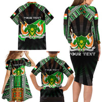 Personalized Niger Roots Family Matching Long Sleeve Bodycon Dress and Hawaiian Shirt African Map in Fingerprint and Tribal Colors