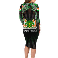 Personalized Niger Roots Family Matching Long Sleeve Bodycon Dress and Hawaiian Shirt African Map in Fingerprint and Tribal Colors