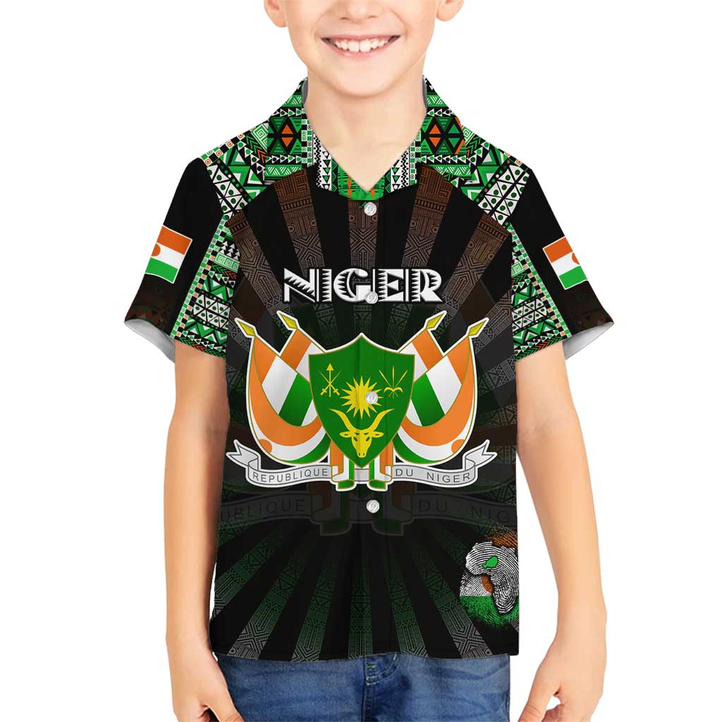 Personalized Niger Roots Family Matching Long Sleeve Bodycon Dress and Hawaiian Shirt African Map in Fingerprint and Tribal Colors