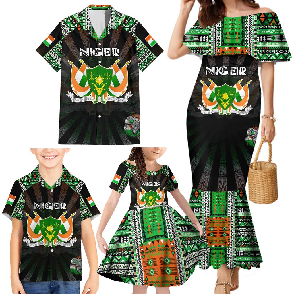 Personalized Niger Roots Family Matching Mermaid Dress and Hawaiian Shirt African Map in Fingerprint and Tribal Colors