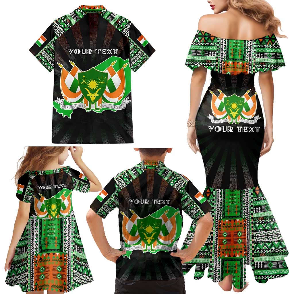 Personalized Niger Roots Family Matching Mermaid Dress and Hawaiian Shirt African Map in Fingerprint and Tribal Colors
