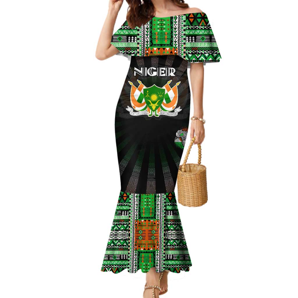 Personalized Niger Roots Family Matching Mermaid Dress and Hawaiian Shirt African Map in Fingerprint and Tribal Colors