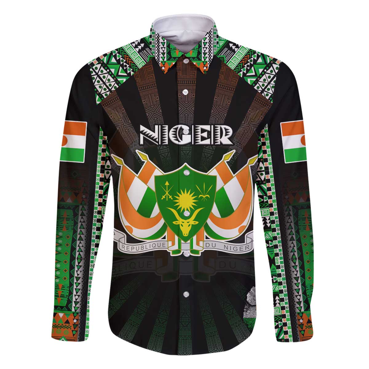 Personalized Niger Roots Family Matching Off The Shoulder Long Sleeve Dress and Hawaiian Shirt African Map in Fingerprint and Tribal Colors