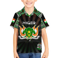 Personalized Niger Roots Family Matching Off The Shoulder Long Sleeve Dress and Hawaiian Shirt African Map in Fingerprint and Tribal Colors