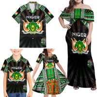 Personalized Niger Roots Family Matching Off Shoulder Maxi Dress and Hawaiian Shirt African Map in Fingerprint and Tribal Colors