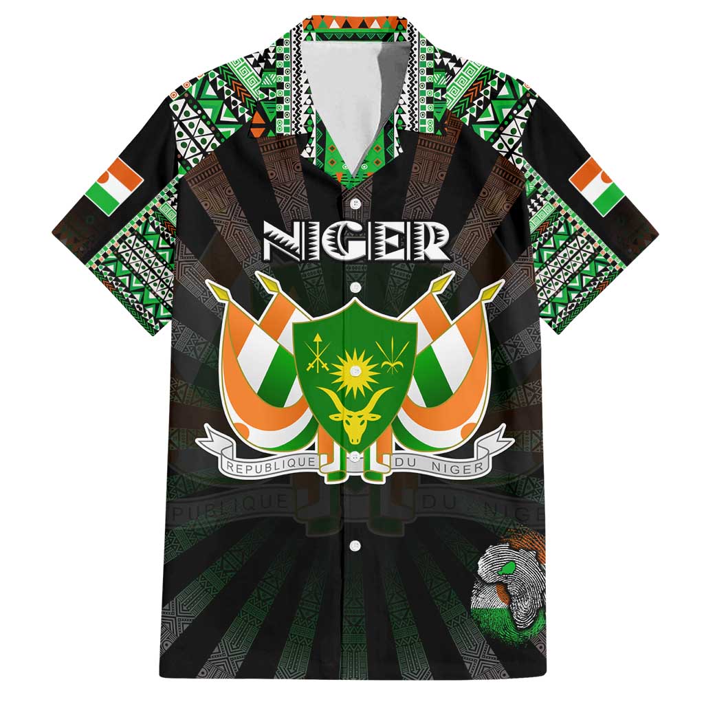 Personalized Niger Roots Family Matching Off Shoulder Maxi Dress and Hawaiian Shirt African Map in Fingerprint and Tribal Colors