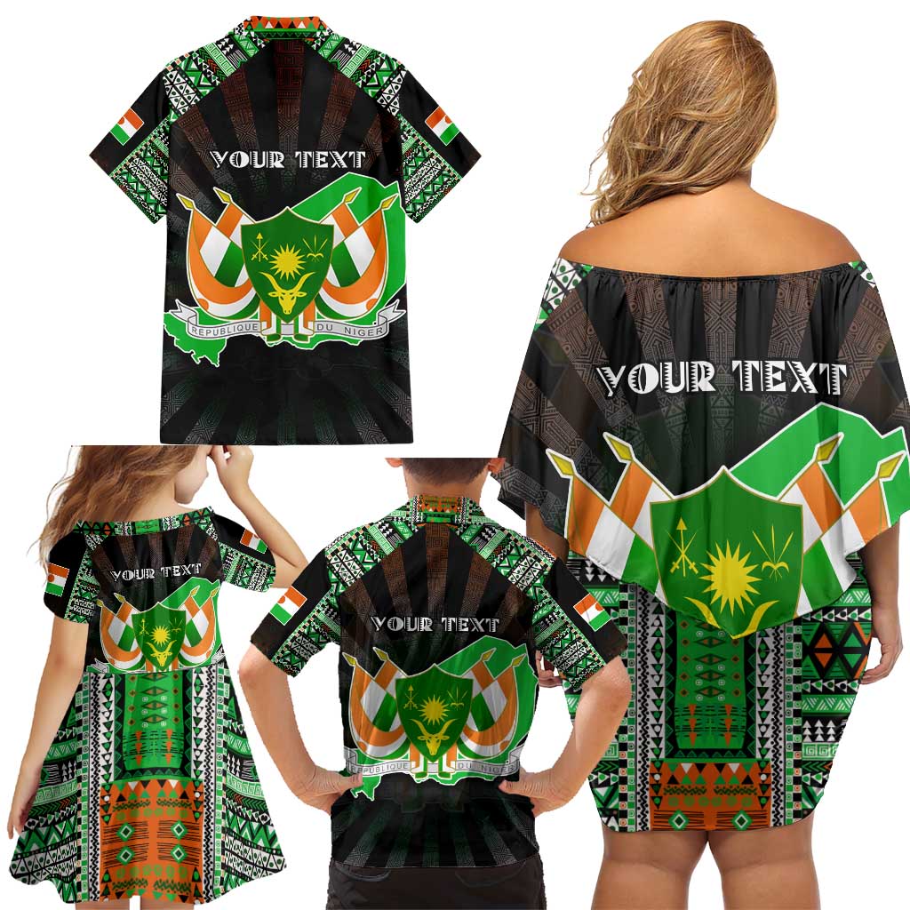 Personalized Niger Roots Family Matching Off Shoulder Short Dress and Hawaiian Shirt African Map in Fingerprint and Tribal Colors