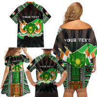 Personalized Niger Roots Family Matching Off Shoulder Short Dress and Hawaiian Shirt African Map in Fingerprint and Tribal Colors